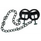 Two black, round nipple screw clamps attached to a 33 cm light metal chain. Clamp pressure individually adjustable with screw.