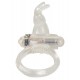 Transparent soft cock ring with double effect: prolonged erections and vibrating clitoral stimulations. Flexible to fit all sizes. Batteries included.