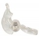 Transparent soft cock ring with double effect: prolonged erections and vibrating clitoral stimulations. Flexible to fit all sizes. Batteries included.