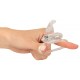 Transparent soft cock ring with double effect: prolonged erections and vibrating clitoral stimulations. Flexible to fit all sizes. Batteries included.