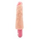 Skin-toned veined penis vibrator with a delicate pink glans and a fleshy shaft. The pink base is battery compartment and vibrations button controller - has 10 fun levels. Very flexible and waterproof. 24 cm full size, 4.