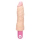 Skin-toned veined penis vibrator with a delicate pink glans and a fleshy shaft. The pink base is battery compartment and vibrations button controller - has 10 fun levels. Very flexible and waterproof. 24 cm full size, 4.