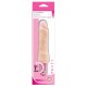 Skin-toned veined penis vibrator with a delicate pink glans and a fleshy shaft. The pink base is battery compartment and vibrations button controller - has 10 fun levels. Very flexible and waterproof. 24 cm full size, 4.
