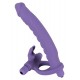 Strap-on penetração dupla Anel peniano com dildo e coelhinho do clitórisPara dupla penetraçãoVibro-bala removívelSilicone com textura Soft Touch Duplique o prazer!Dildo Strap-on com vibração para ELE e um anel peniano incluindo um estimulador de