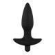 Black set consisting of a plug, anal beads, intimate shower and vibrator, which can be inserted into the plug and anal beads. Plug approx. 15 cm long, Ø 2.1 to 3.5 cm, beads approx. 18 cm long, Ø 1.2 to 3 cm, intimate sh