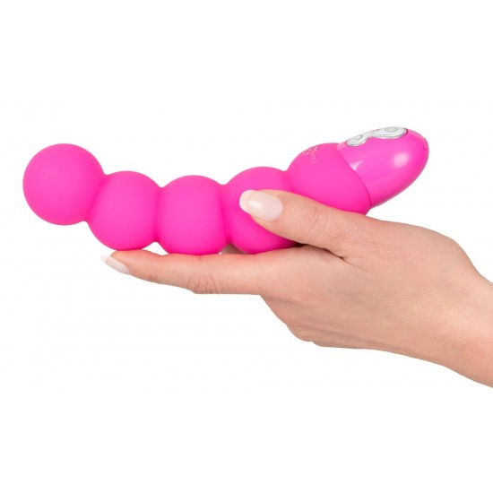 Rechargeable, flexible bead-shaped vibrator with two motors and seven vibration levels. Complete length approx. 18 cm, Ø 3.6 to 4.1 cm. Material: silicone with a polyurethane coating, ABS, phthalate-free according to EU