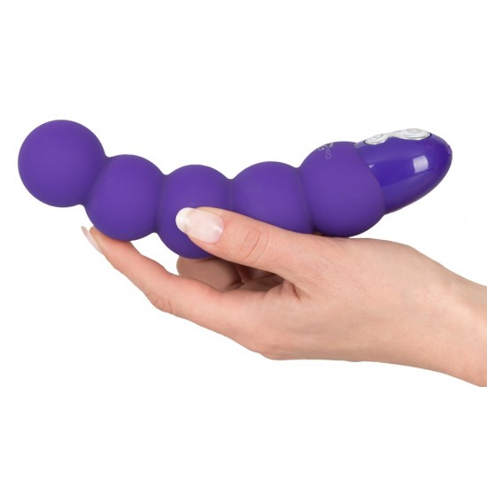 Rechargeable, flexible bead-shaped vibrator with two motors and seven vibration levels. Complete length approx. 18 cm, Ø 3.6 to 4.1 cm. Material: silicone with a polyurethane coating, ABS, phthalate-free according to EU