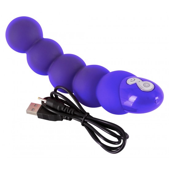 Rechargeable, flexible bead-shaped vibrator with two motors and seven vibration levels. Complete length approx. 18 cm, Ø 3.6 to 4.1 cm. Material: silicone with a polyurethane coating, ABS, phthalate-free according to EU