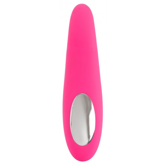 A pink lay-on vibrator in a tongue design. The tongue rotates and shakes. Waterproof. With 8 modes and 2 buttons (On/Off, rotation). Rechargeable with the included USB cable.Complete length 17 cm, Ø 2-3 cm. Material: sil