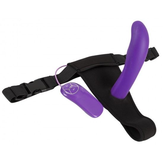 The purple vibrator is slightly curved and its bent head and wavy parts on the shaft are perfect for G-spot stimulation. It has 4 vibration modes in 3 speeds that can be easily adjusted with the remote control on a wire.