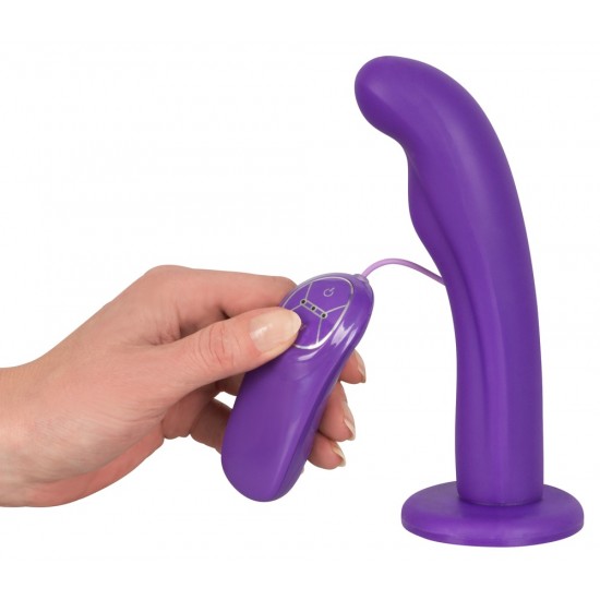 The purple vibrator is slightly curved and its bent head and wavy parts on the shaft are perfect for G-spot stimulation. It has 4 vibration modes in 3 speeds that can be easily adjusted with the remote control on a wire.