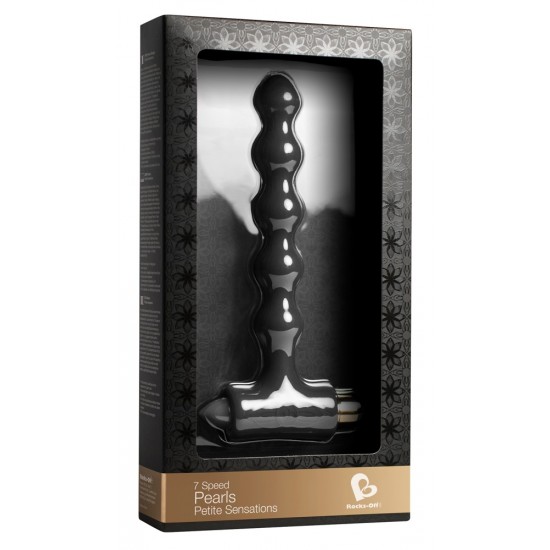 Vibrating black anal beads for spot-on anal stimulation. With 4 modes that each have 3 speeds. Waterproof. The vibro-bullet can be removed (length 8 cm, Ø 1.8 cm). Complete length 17 cm, insertion depth 13.5 cm, Ø 2.2 cm