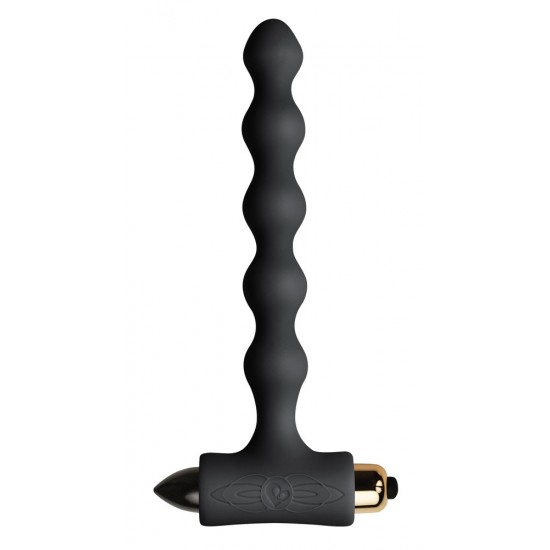 Vibrating black anal beads for spot-on anal stimulation. With 4 modes that each have 3 speeds. Waterproof. The vibro-bullet can be removed (length 8 cm, Ø 1.8 cm). Complete length 17 cm, insertion depth 13.5 cm, Ø 2.2 cm