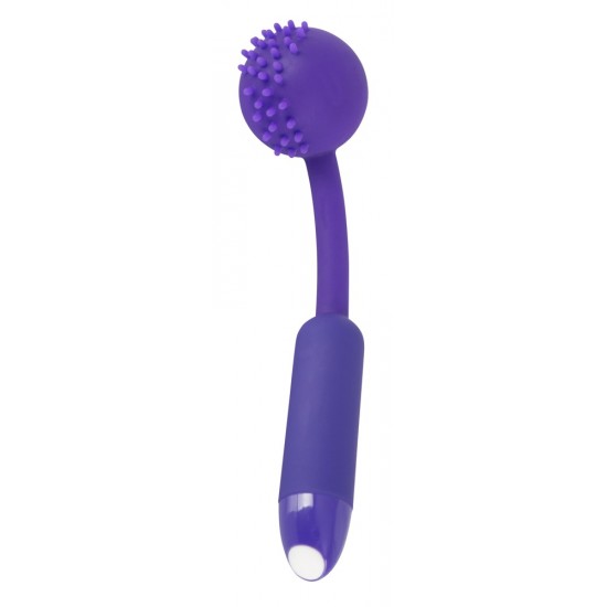 A purple vibrator with a ball-shaped head and stimulating dots. It can reach the G-spot really easily, thanks to its curved neck, so that it can stimulate this area. With 7 vibration modes.Complete length 16.7 cm, insert