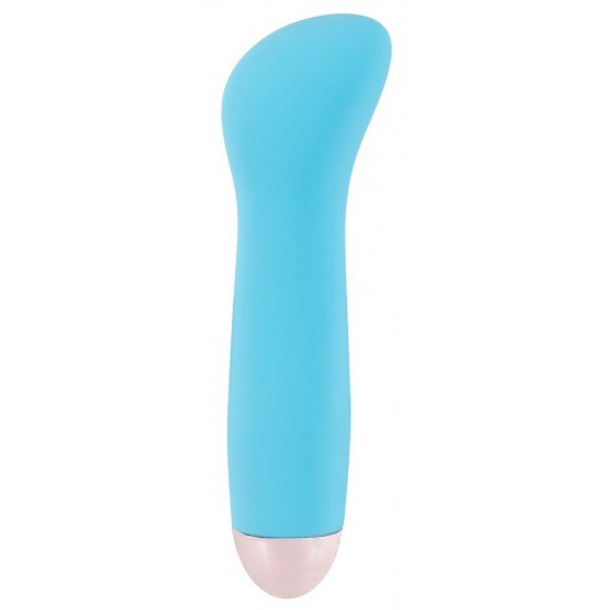 Cuties Mini Vibrador blue Mini vibrador azul com reentrância côncava na haste. Tem 7 modos de vibração diferentes e pode ser recarregado com o cabo USB incluído. Fácil de usar e com um design elegante. À prova dágua. Comprimento total 12,9 cm,