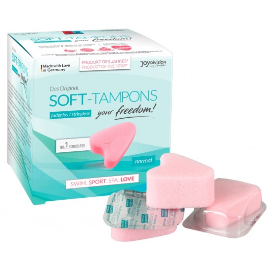 Dry threadless soft tampons for optimal security on critical days. For sauna, sport, swimming, and hygienic intercourse. 3 piece.