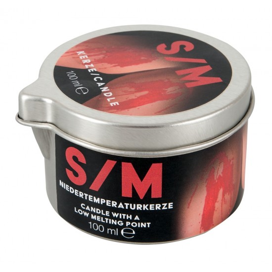 S/M candle! Red candle in a tin (Ø 5 cm) with a low melting point. 100 g.Important: the wax can be washed out of clothing or bedding with normal detergent in the washing machine on the normal cycle.