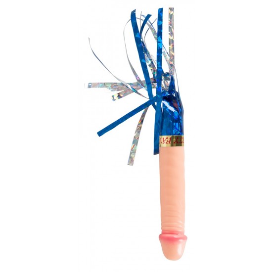 Penis-shaped party horn with streamers (different colours) that move when the horn is blown into. Complete length 24 cm. Ø 2.5 cm. Material: PS, phthalate-free according to EU Regulation REACH. Unsorted - colour of strea