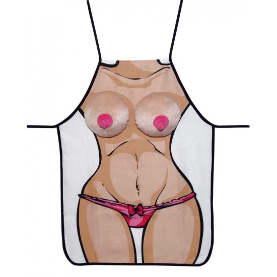 Agora ninguém vai conseguir parar de rir.Divertido avental com a imagem de um torso feminino e com mamas suaves de plush.