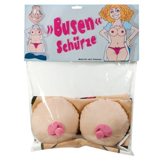 Agora ninguém vai conseguir parar de rir.Divertido avental com a imagem de um torso feminino e com mamas suaves de plush.