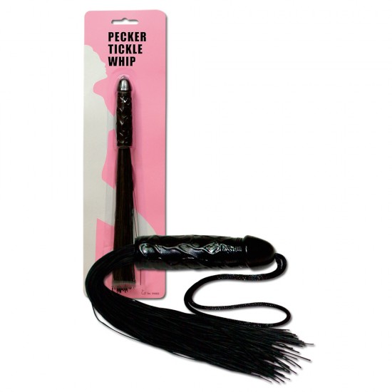 Para aquelas aventuras excitantes que surgem do nada!Mini chicote preto com uma pega em formato de pénis e incontáveis fitas de látex.