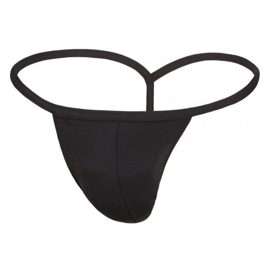 Small, stretchy, black string made of slightly shiny material. 80% polyamide, 20% elastane.
