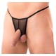 Black string made from fishnet with 3 holes for the penis and testicles. With stitched elastic bands. 100% polyester.