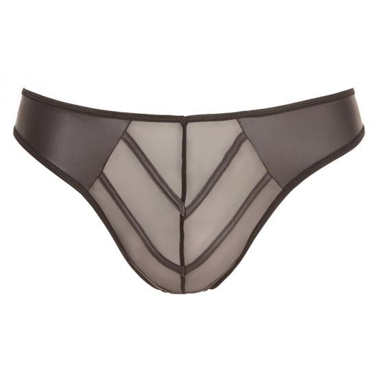 Black pants made out of stretchy shimmering matte powernet and transparent inserts. There are stripes over the transparent inserts. The seams and borders have small stitches. Material: matte look 60% polyurethane, 36% po