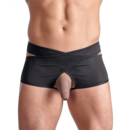 Black 2-piece pants. Crotchless. With borders around all of the edges. 93% polyester, 7% elastane.