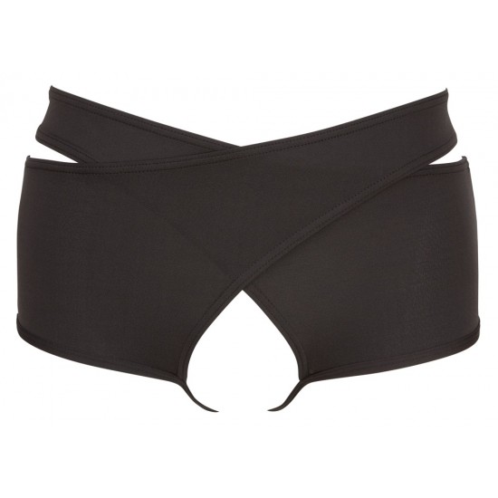 Black 2-piece pants. Crotchless. With borders around all of the edges. 93% polyester, 7% elastane.