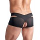 Black 2-piece pants. Crotchless. With borders around all of the edges. 93% polyester, 7% elastane.