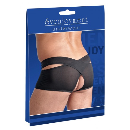Black 2-piece pants. Crotchless. With borders around all of the edges. 93% polyester, 7% elastane.