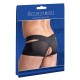 Black 2-piece pants. Crotchless. With borders around all of the edges. 93% polyester, 7% elastane.