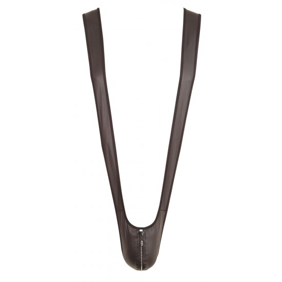 Um corpo de lutador com um olhar de neoprene com um fecho de correr de cristal brilhante na frente. Um olhar preto e fosco. 60% de poliuretano, 36% de poliéster, 4% de elastano.