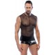 Stretchy black shirt made out of coarse net. Sleeveless. The shirt has seams. 100% polyamide.