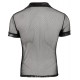 Polo shirt made out of a seductive material mix (net and wetlook) in black. With press studs that stop at the chest. 100% polyester.