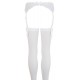 Ligueiro branco com laço e alças ajustáveis. Meias brancas simples incluídas. 100% de poliamida.