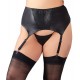 A shiny matte black suspender belt with a lace insert at the front. With 4 wide, adjustable suspender straps. Includes a matching string. 90% polyester, 10% elastane; lace 90% polyamide, 10% elastane. Without stockings.