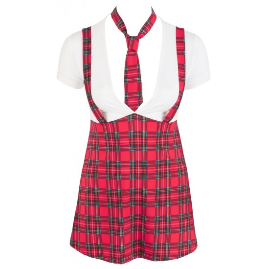 Mini dress and tie in a set. Mini dress that looks like it is two pieces of clothing. With straps. White/red chequered. 92% polyester, 8% elastane.