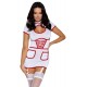 Fantasia de enfermeira sexy para jogos de médico!Vestido curto semitransparente, branco, suspensório, em um look de enfermeira por Cottelli COSTUMES com detalhes contrastantes em vermelho. Elástico em todo o corpo em um