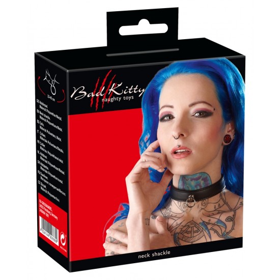 Bondage coleira feita de imitação de couro preto. Com um pequeno anel no centro. Material de dupla camada com bordas costuradas. Tamanho: 49 x 2,5 cm. Com poliuretano-revestimento.