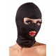 Black mask that includes a blindfold, which can be removed extremely easily because of the hook and loop fasteners at either side.The mask is made out of soft microfibre and adapts to any head size, thanks to the flexibl