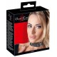 Black choker that has a wide front part, which is covered in rhinestones. The thinner strap at the back has press studs for fastening and adjusting the choker (25 to 42 cm in circumference). Material: synthetic, split le