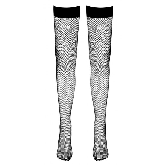 Black net stay-ups with an elastic lace top strengthened with silicone. 100% polyamide.