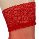 Shiny satin sheers, stretch-quality with lace top. Colour: red. Oeko-Tex certified fabric. 90% polyamide, 10% elastane.