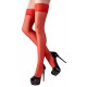 Shiny satin sheers, stretch-quality with lace top. Colour: red. Oeko-Tex certified fabric. 90% polyamide, 10% elastane.