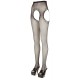 Tights made out of delicate, stretchy net with an elastic waistband. There are cut-outs at either side and the tights are crotchless. There is a subtle pattern around the openings. Black. 90% polyamide, 10% elastane.