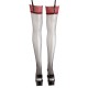 Black stockings with dark red lace top. With clips. 90% polyamide, 10% elastane.