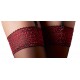 Black stockings with dark red lace top. With clips. 90% polyamide, 10% elastane.