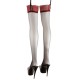 Black stockings with dark red lace top. With clips. 90% polyamide, 10% elastane.
